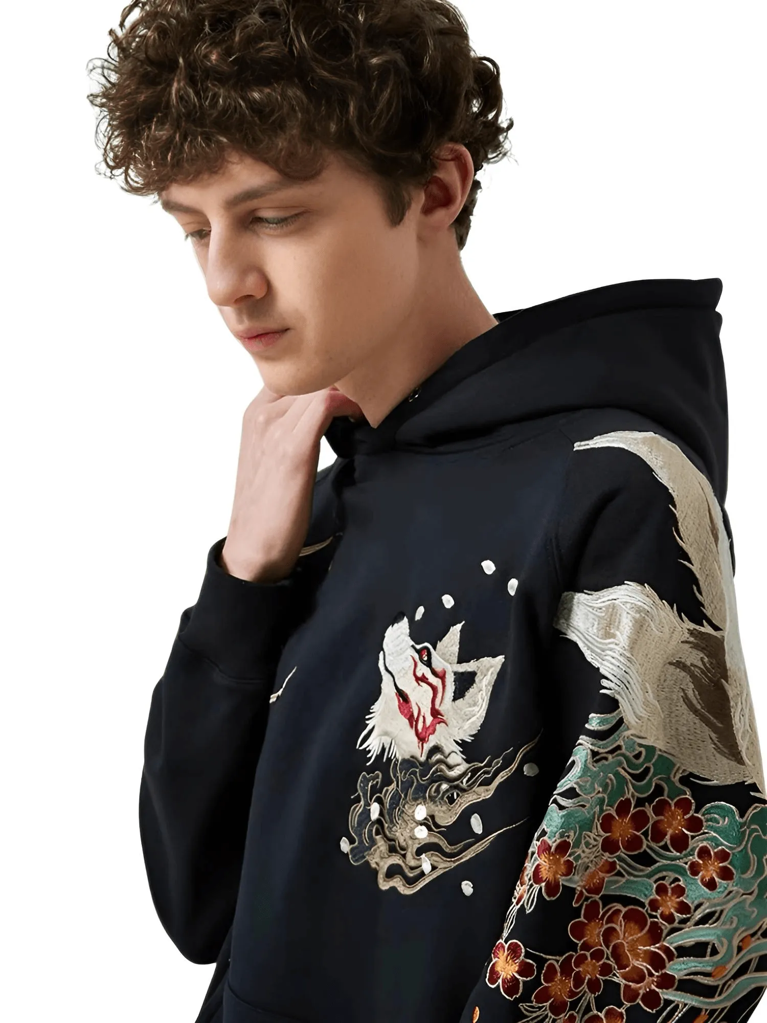 High Quality Men's Embroidery Hoodie 100% Cotton Hooded Sweatshirts Autumn Long Sleeve Black Pullover Loose Tops