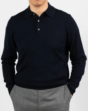 Hinhead Navy Merino Wool Polo Shirt