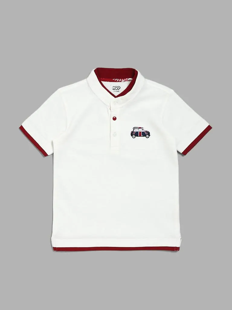 HOP Kids Off-White T-Shirt with Maroon Piping