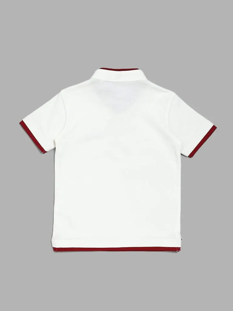 HOP Kids Off-White T-Shirt with Maroon Piping