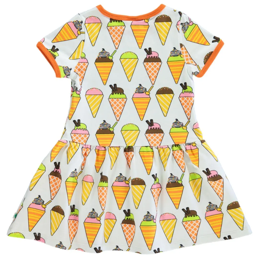 Ice Cream Short Sleeve Dress in Cream - 2 Left Size 2-3 & 11-12 years