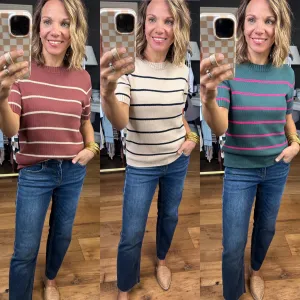 Incredible Things Striped Short Sleeve Sweater - Multiple Options