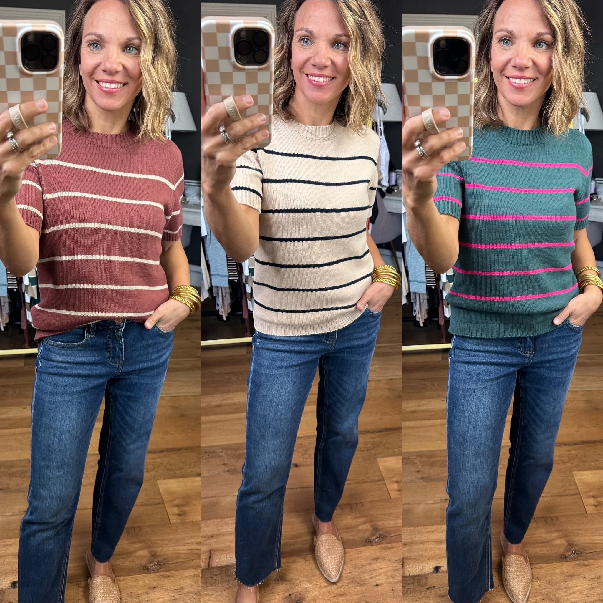 Incredible Things Striped Short Sleeve Sweater - Multiple Options