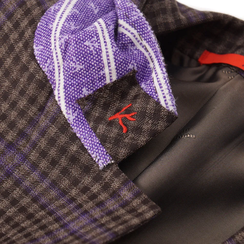 Isaia Brown and Violet Check 140s Wool Sport Coat