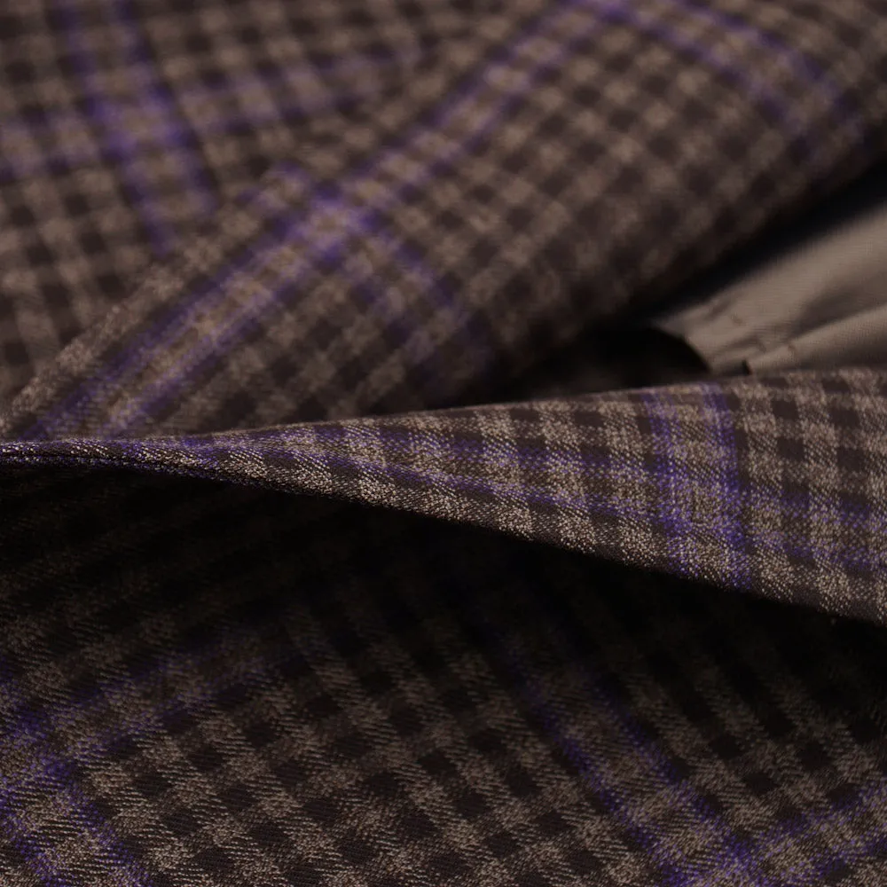 Isaia Brown and Violet Check 140s Wool Sport Coat