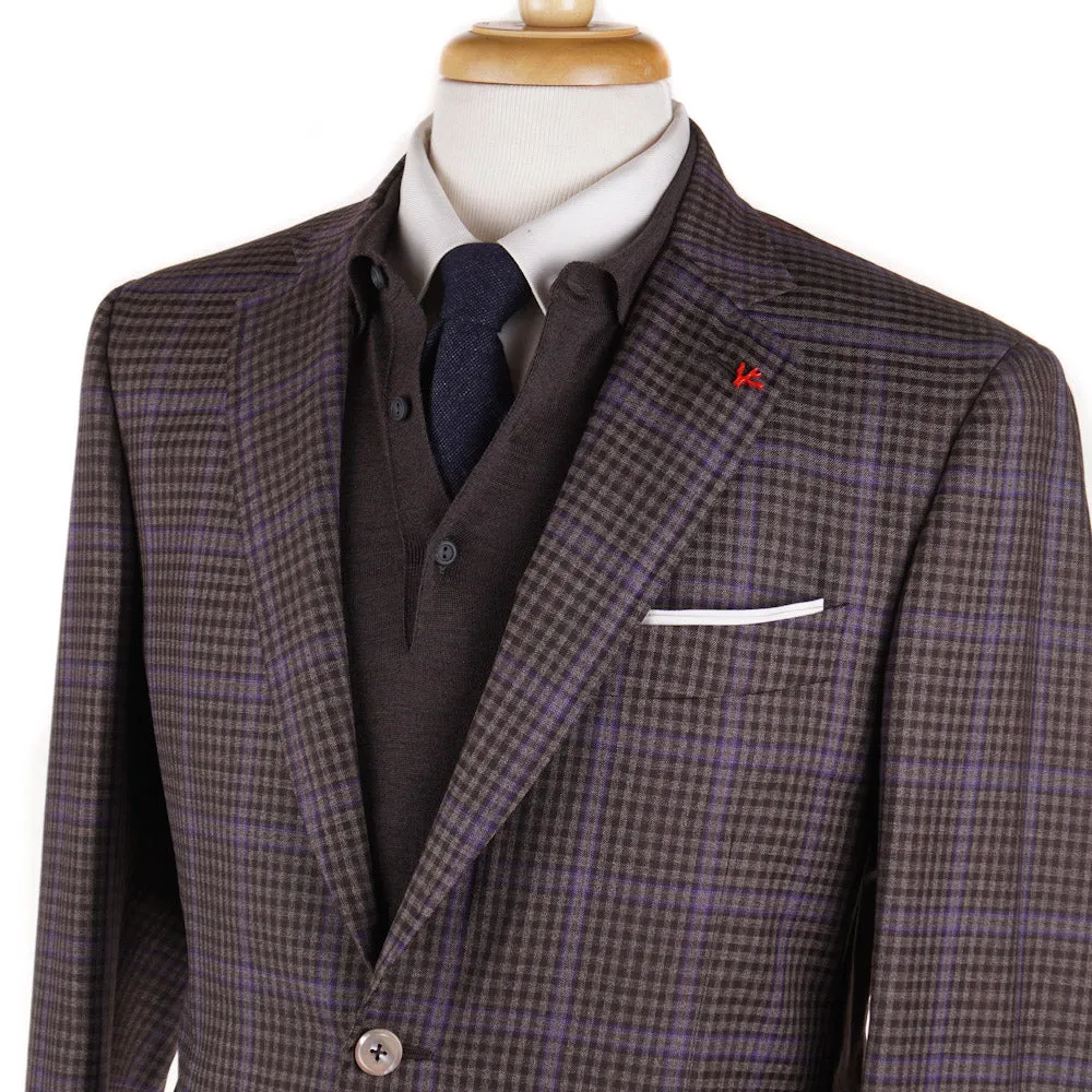 Isaia Brown and Violet Check 140s Wool Sport Coat