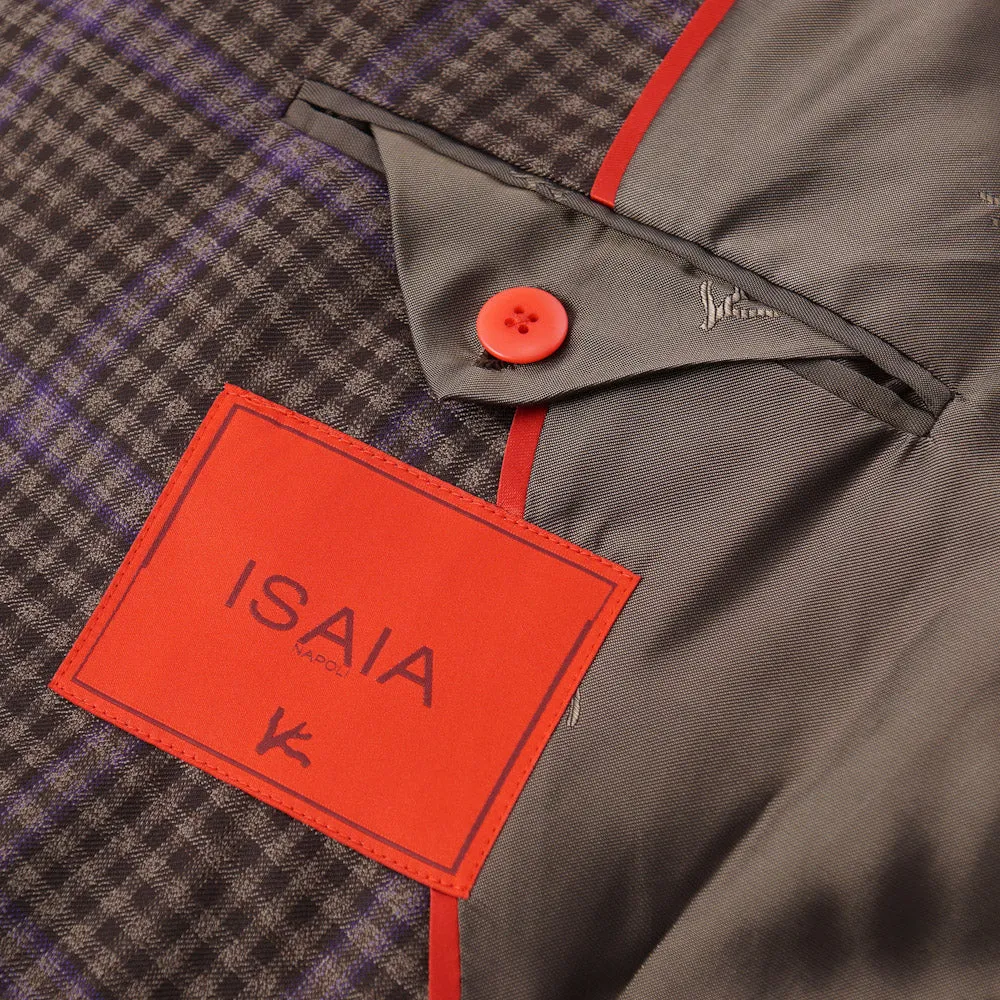 Isaia Brown and Violet Check 140s Wool Sport Coat