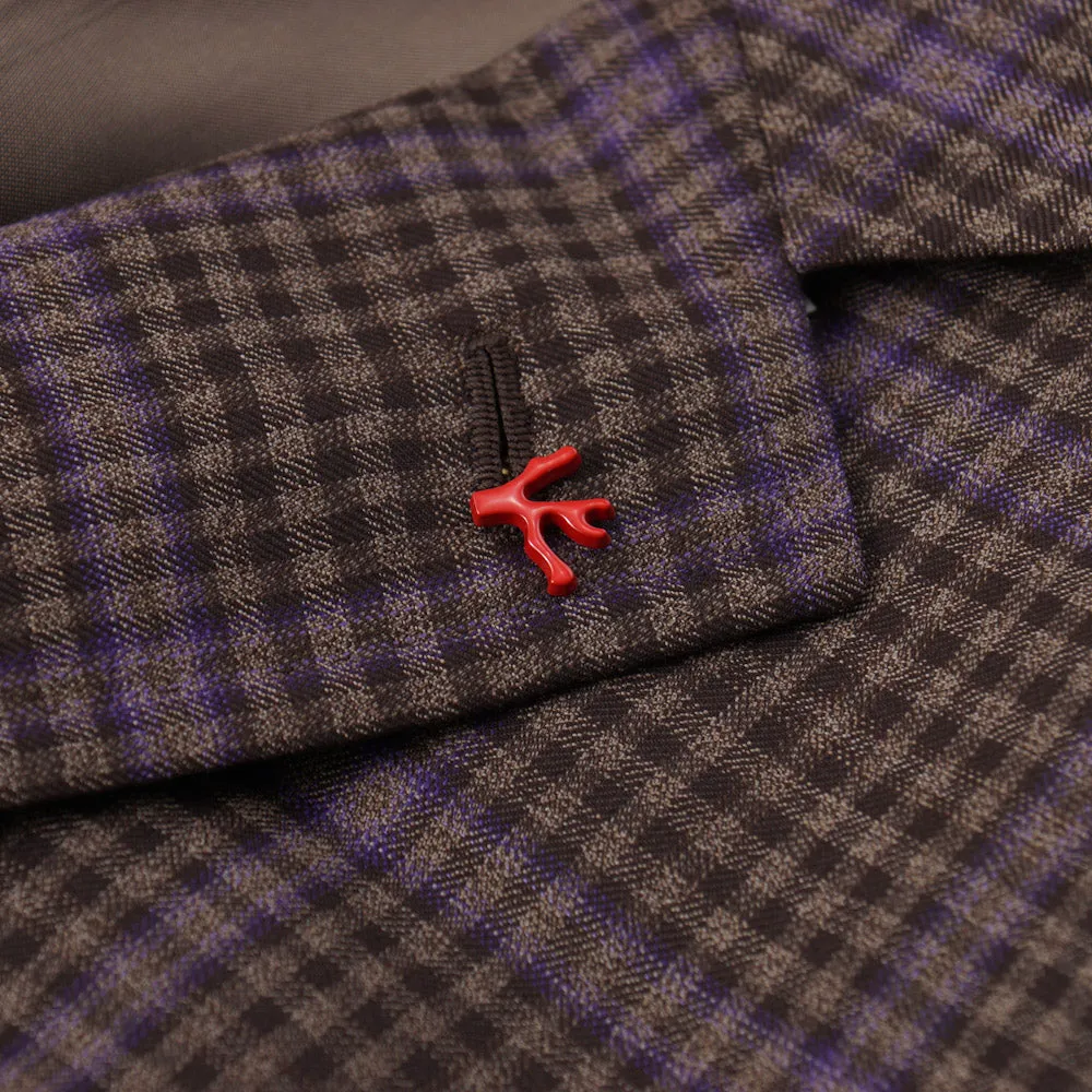 Isaia Brown and Violet Check 140s Wool Sport Coat