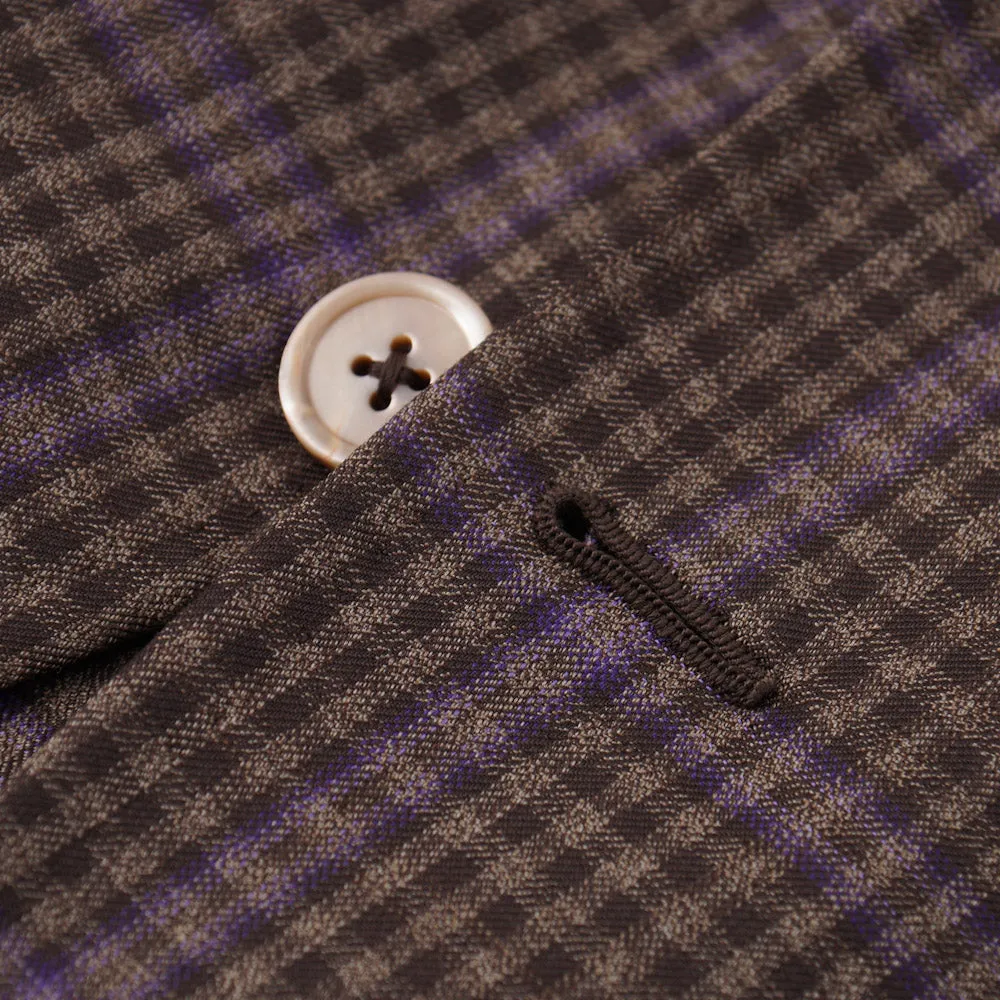 Isaia Brown and Violet Check 140s Wool Sport Coat