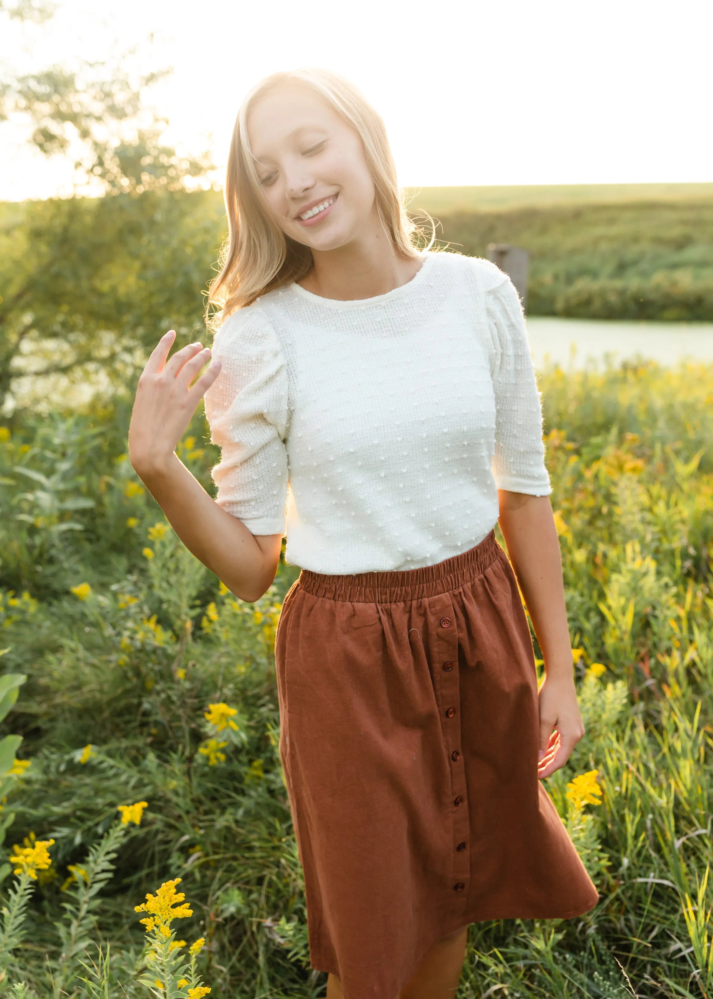 Ivory Puff Sleeve Pom Pom Sweater - FINAL SALE