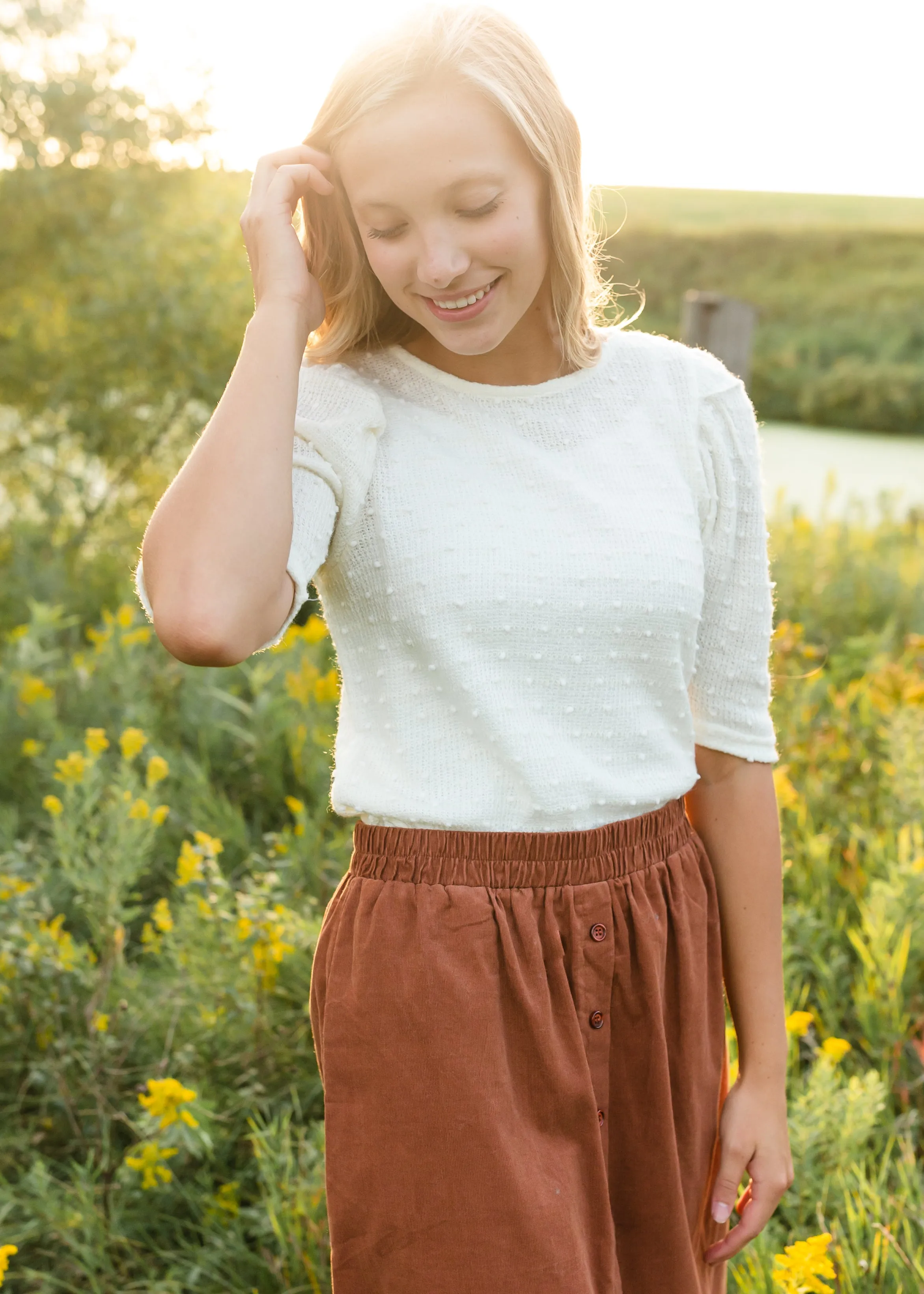 Ivory Puff Sleeve Pom Pom Sweater - FINAL SALE