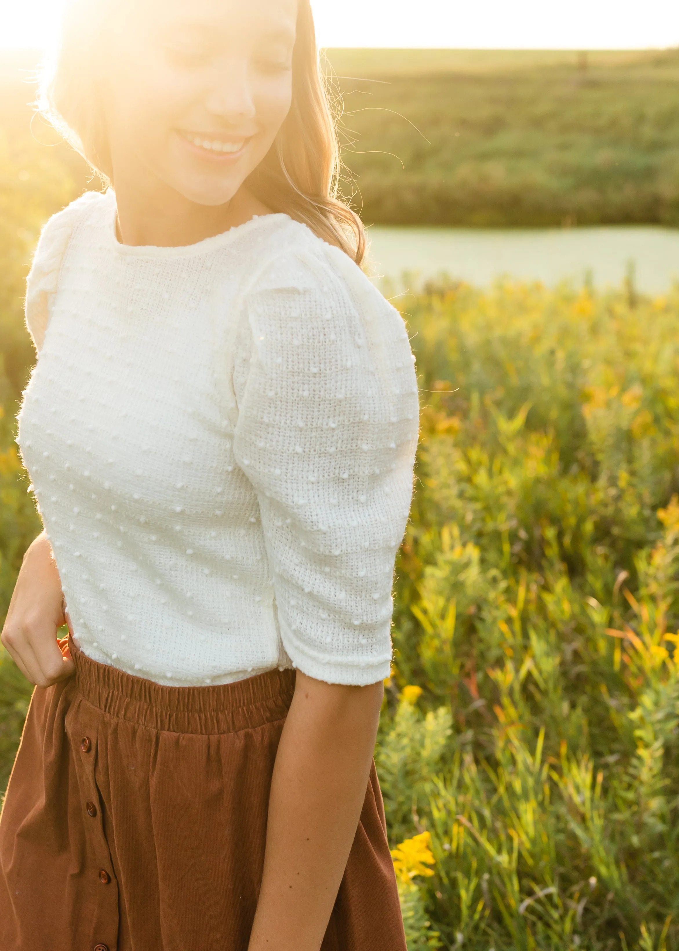 Ivory Puff Sleeve Pom Pom Sweater - FINAL SALE