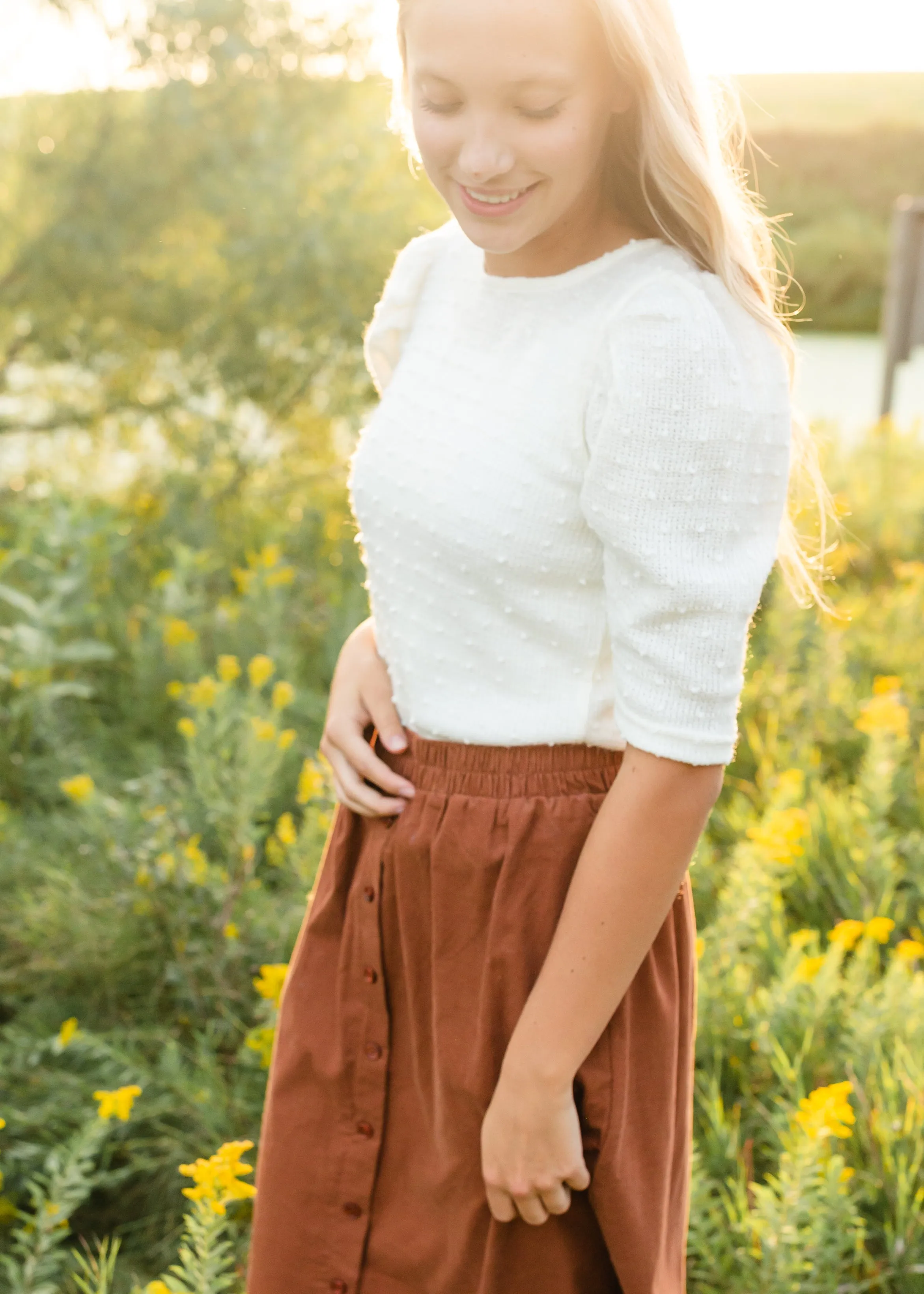 Ivory Puff Sleeve Pom Pom Sweater - FINAL SALE