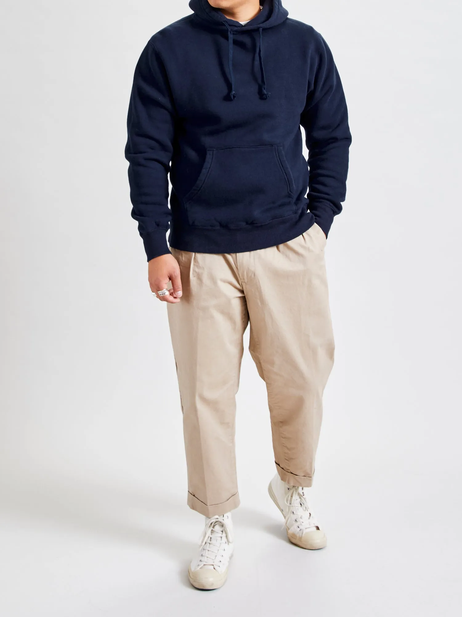 Japan-Made Fleece Hoodie in Navy