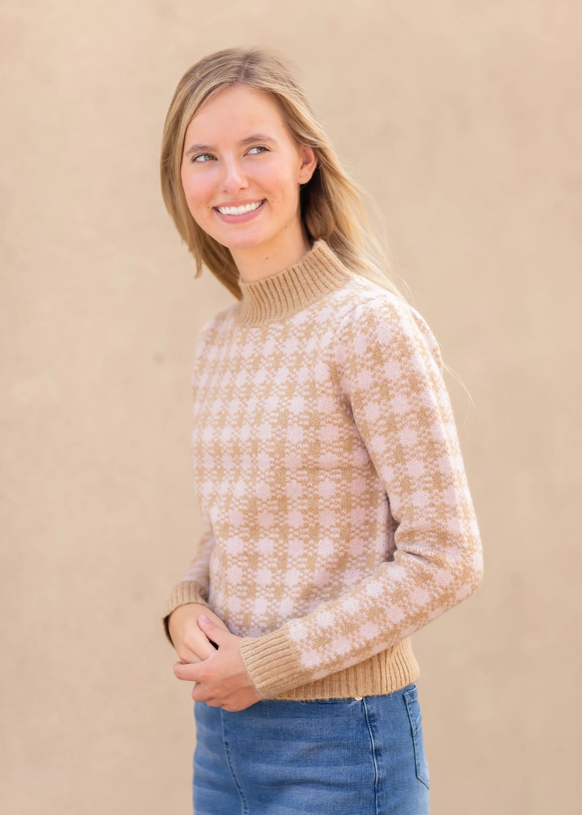 Jodene Lilac   Tan Mock Neck Sweater - FINAL SALE