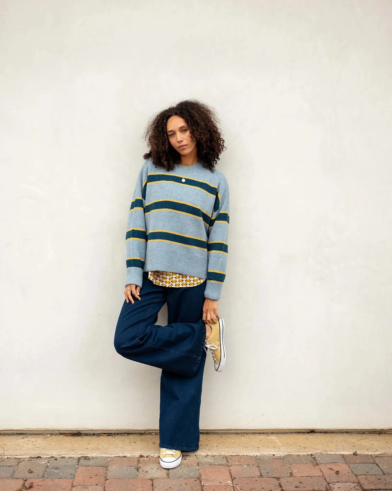 Keeper Crewneck Sweater - Striped Teal