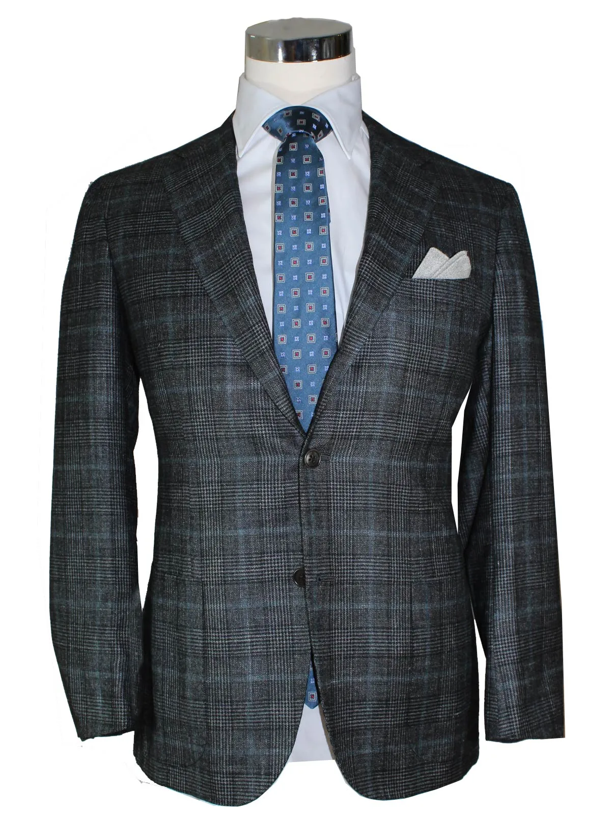 Kiton Cashmere Sport Coat Gray Black Blue Check Plaid Blazer EUR 50 - US 40 C SALE