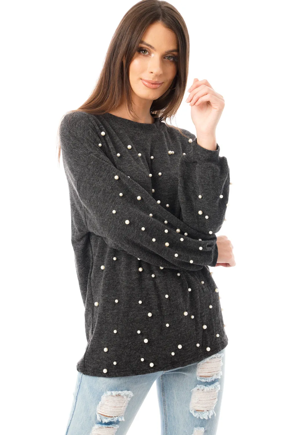 Knitted Jumper Top with Pearl