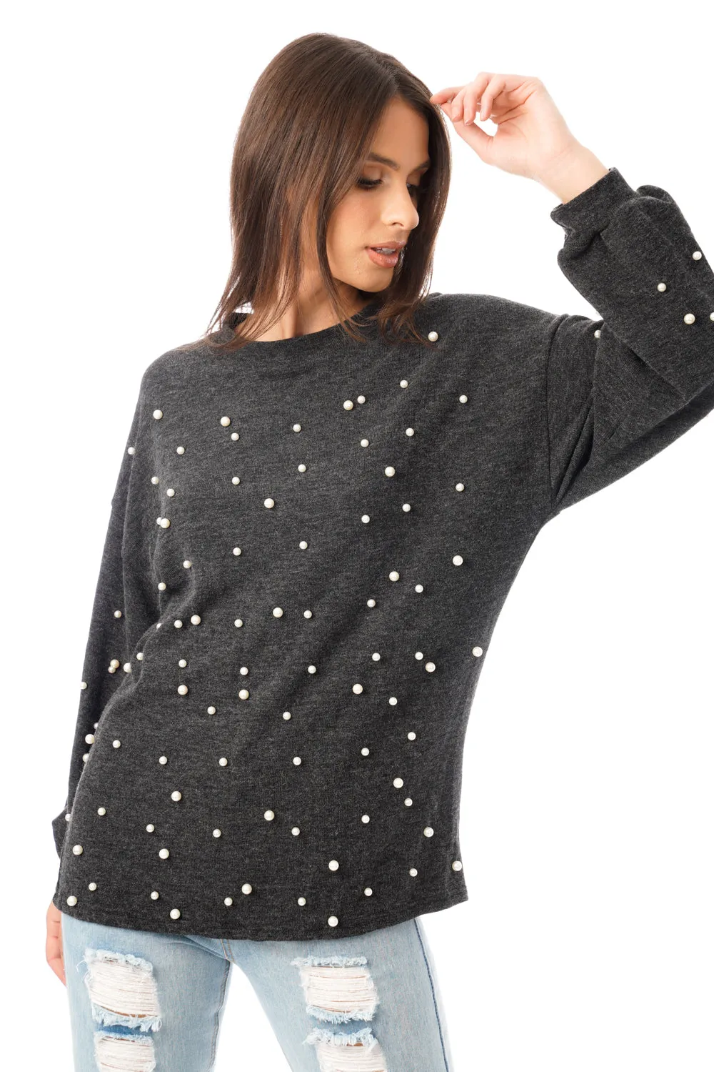 Knitted Jumper Top with Pearl