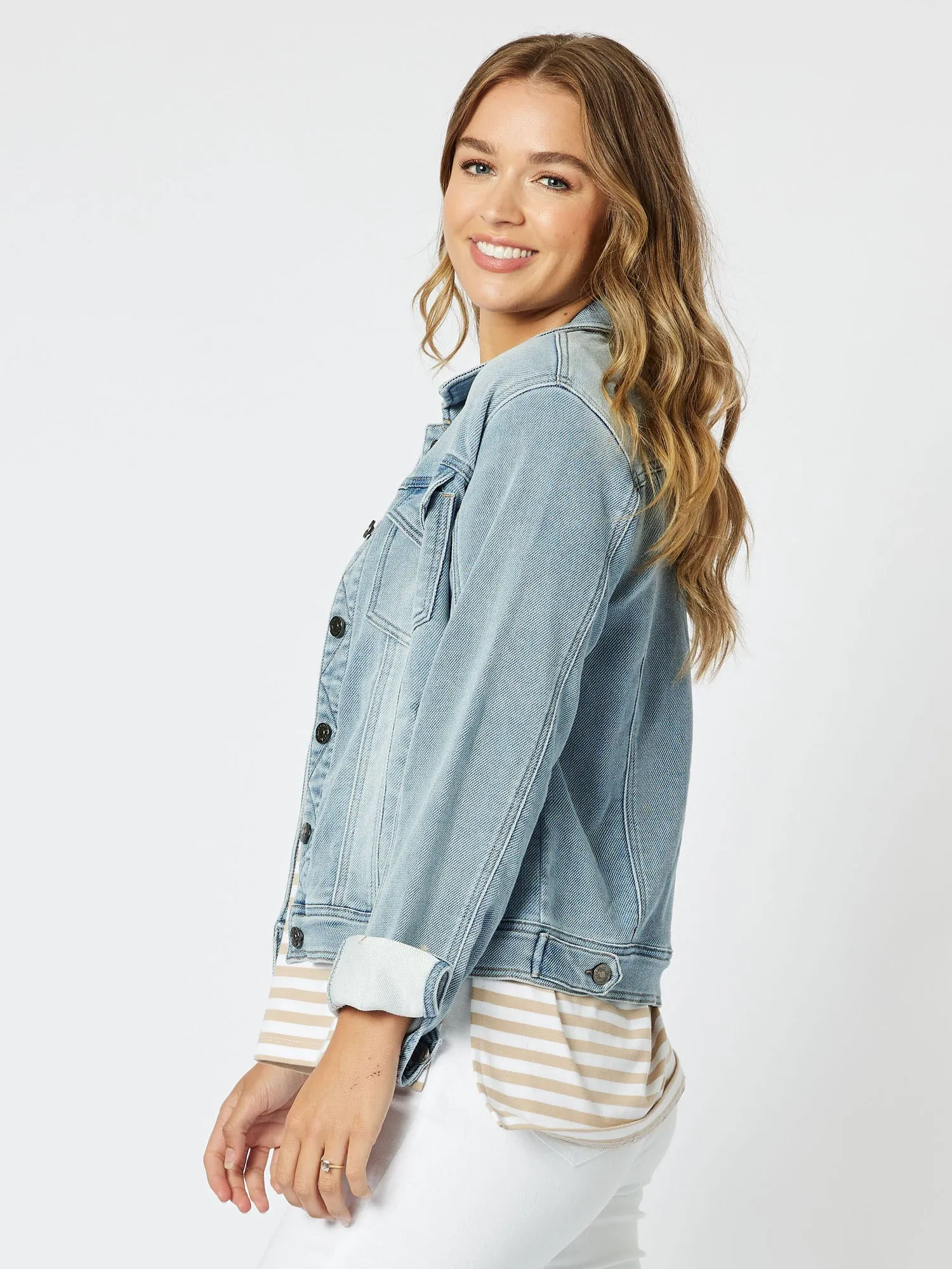 Knitted Stretch Denim Jacket - Denim