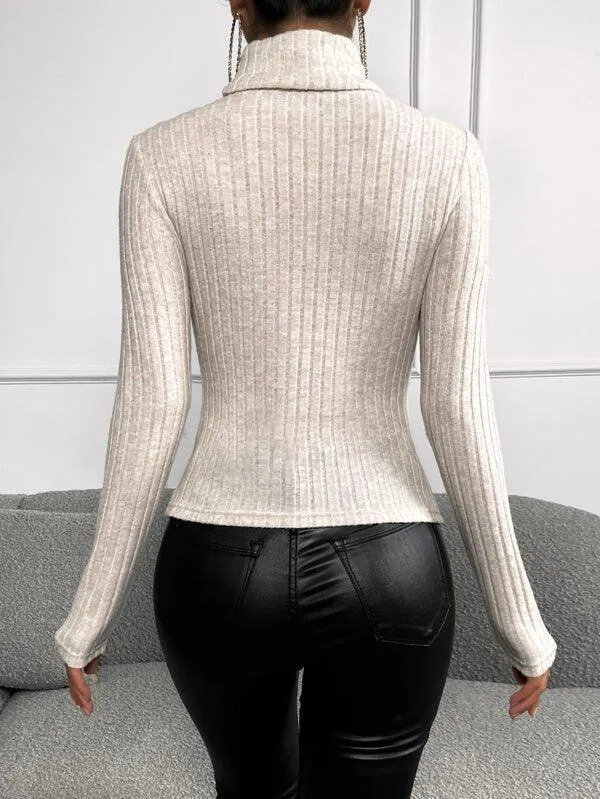 Ladies Cut Out Front Turtleneck Knit Sweater G1107