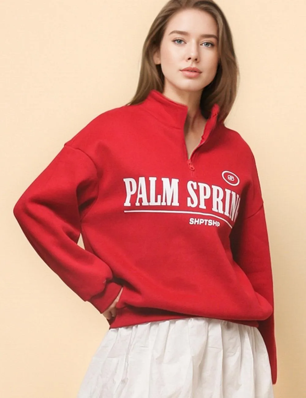 Ladies Letter Printed Turtleneck Zipper Sweatshirt SKT4750