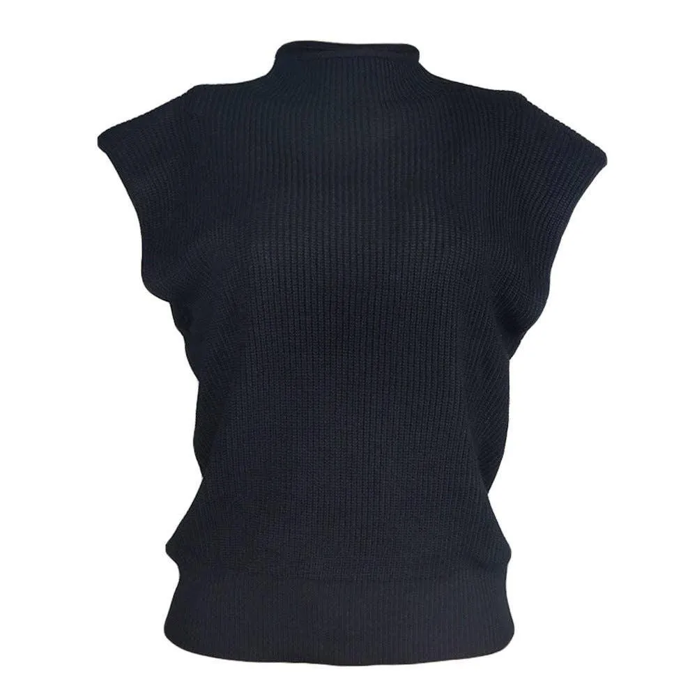 Ladies Solid High Neck Sleeveless Sweater Top LH0460