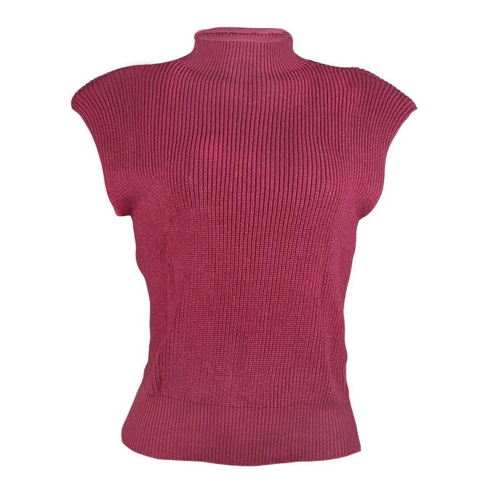 Ladies Solid High Neck Sleeveless Sweater Top LH0460