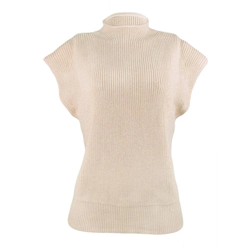 Ladies Solid High Neck Sleeveless Sweater Top LH0460