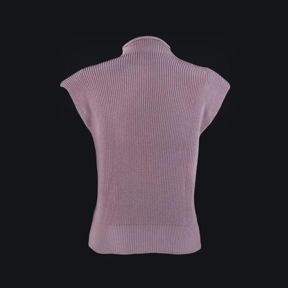 Ladies Solid High Neck Sleeveless Sweater Top LH0460