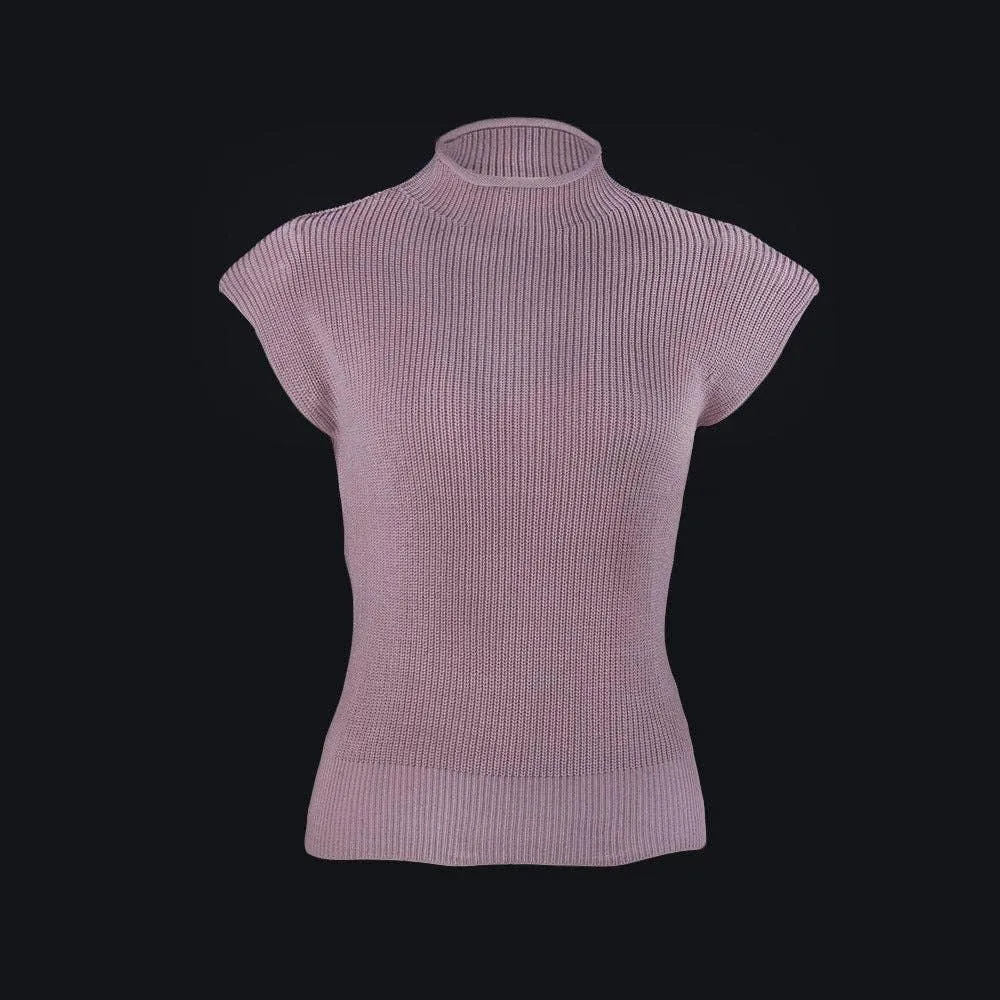 Ladies Solid High Neck Sleeveless Sweater Top LH0460