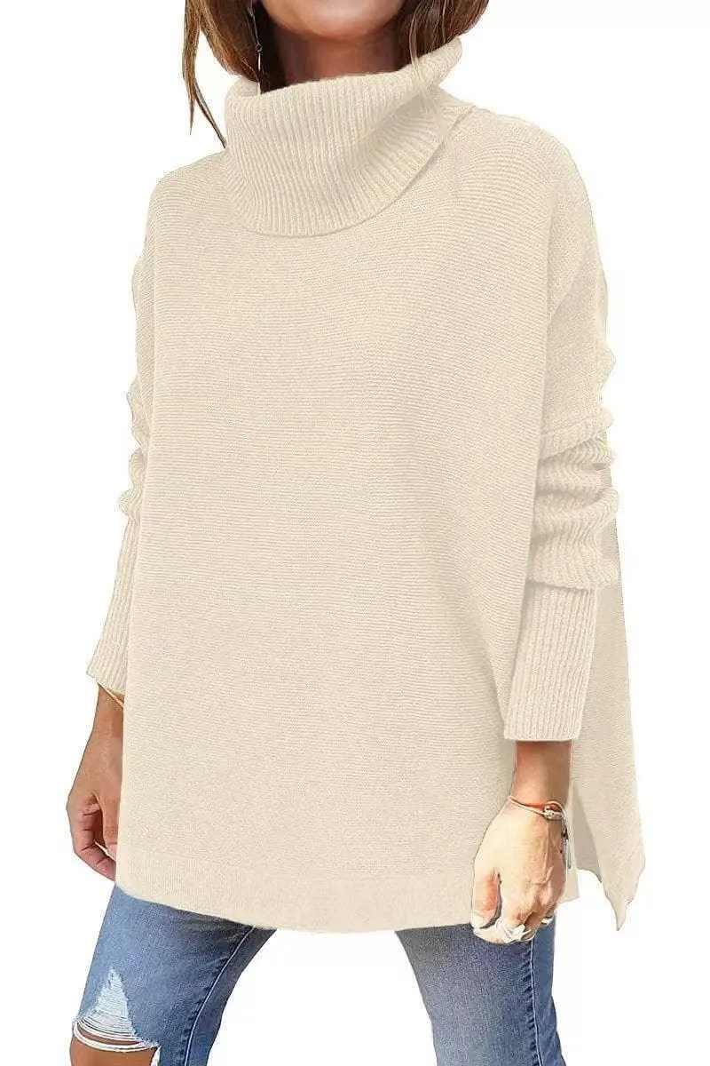 Ladies Solid Long Sleeves Mock Neck Loose Top YL1553