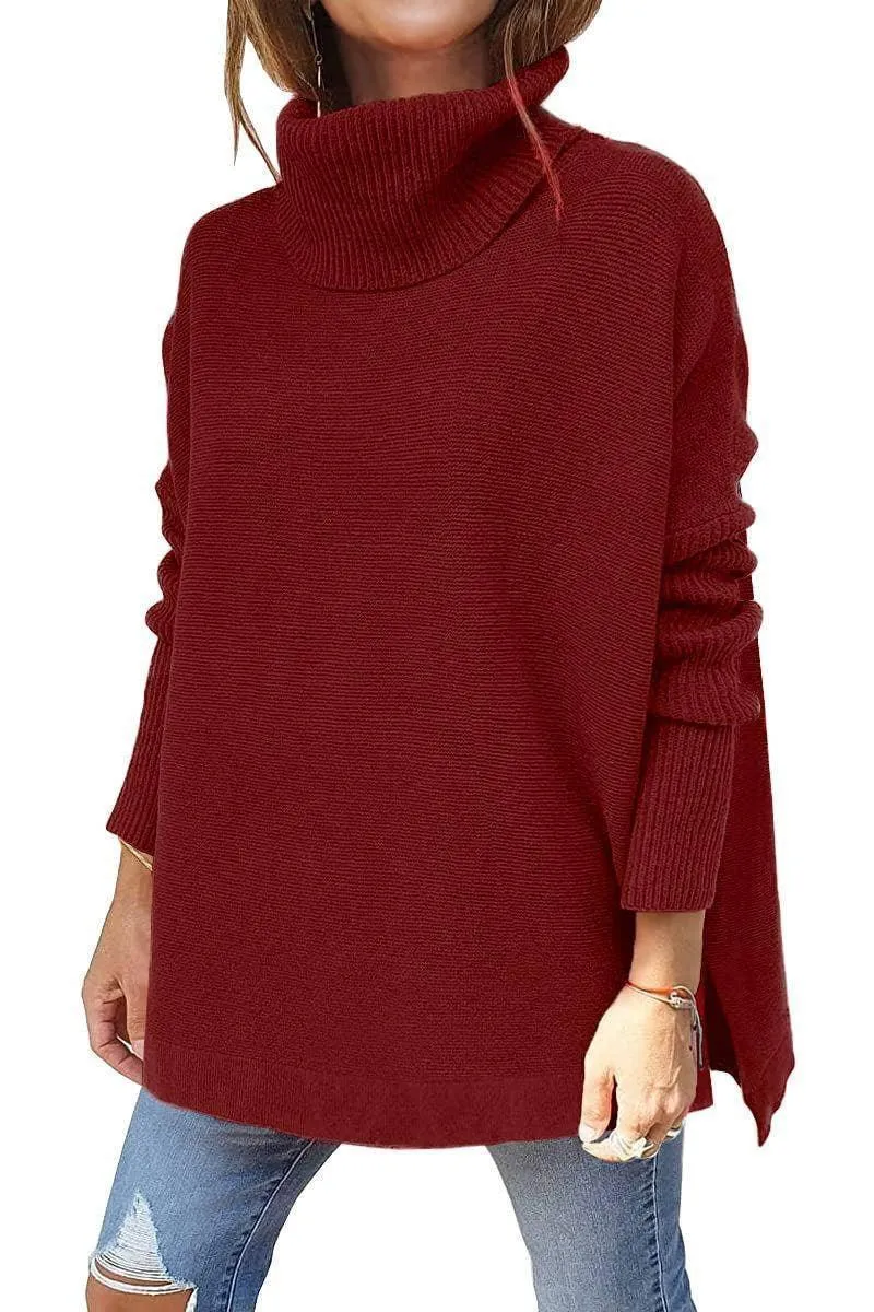 Ladies Solid Long Sleeves Mock Neck Loose Top YL1553