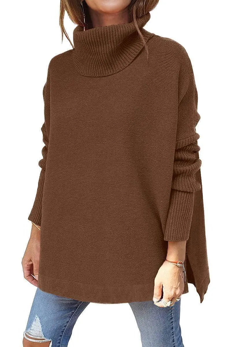 Ladies Solid Long Sleeves Mock Neck Loose Top YL1553