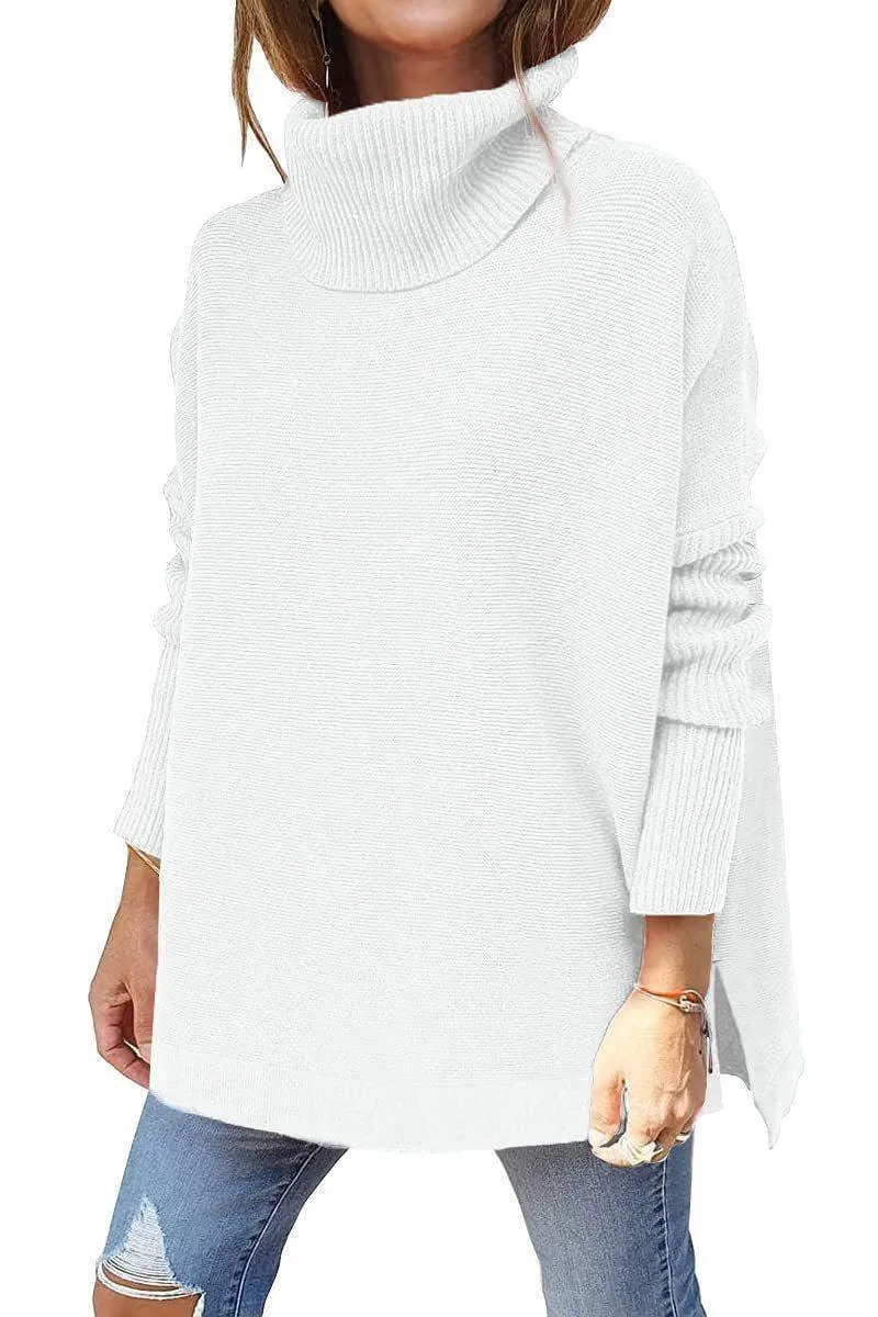 Ladies Solid Long Sleeves Mock Neck Loose Top YL1553