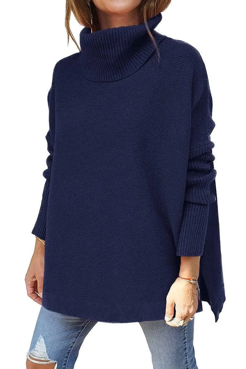 Ladies Solid Long Sleeves Mock Neck Loose Top YL1553