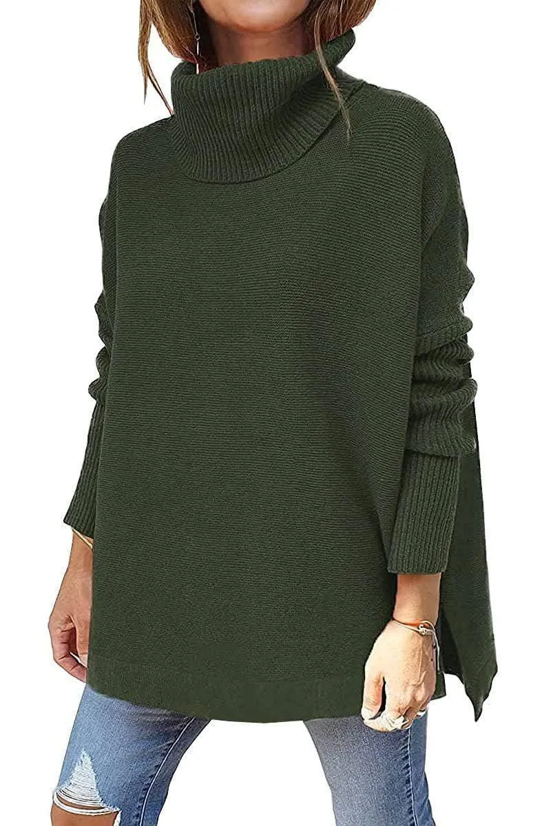 Ladies Solid Long Sleeves Mock Neck Loose Top YL1553