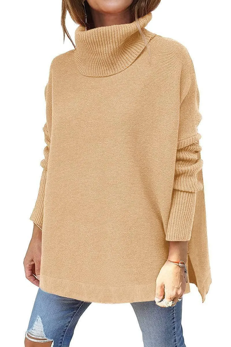 Ladies Solid Long Sleeves Mock Neck Loose Top YL1553