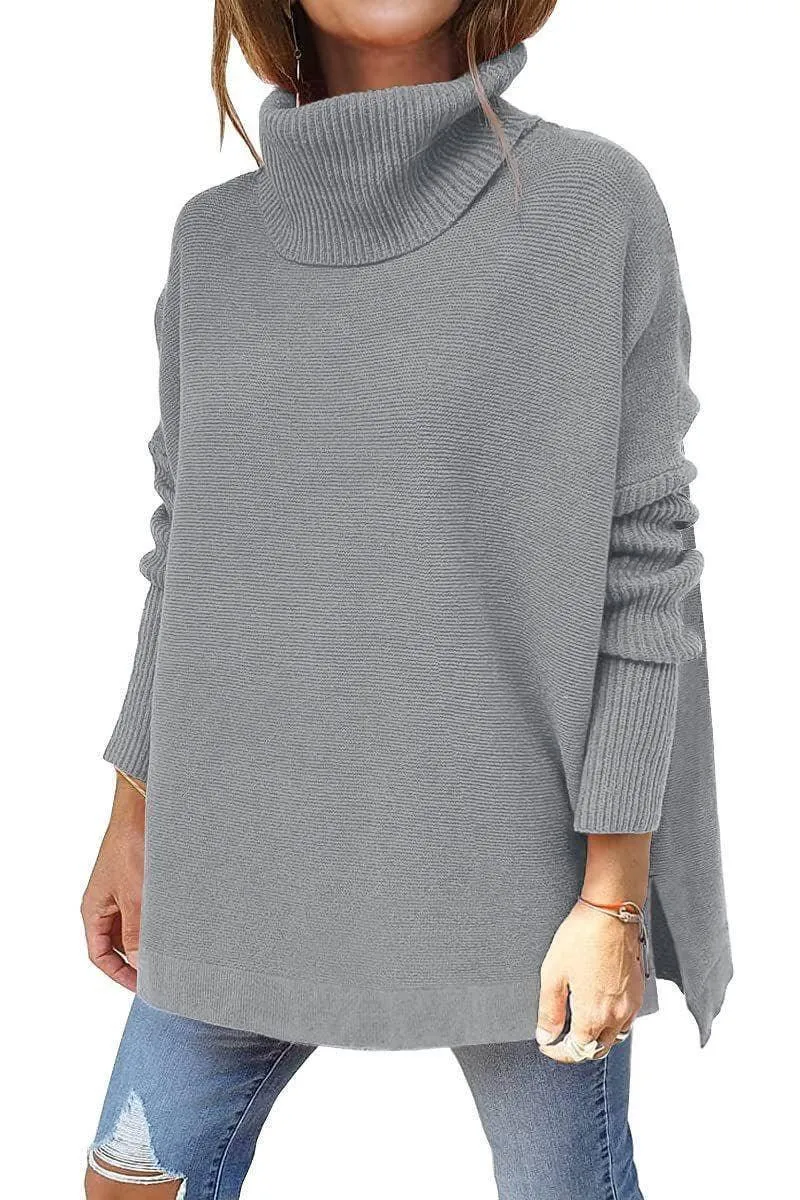 Ladies Solid Long Sleeves Mock Neck Loose Top YL1553