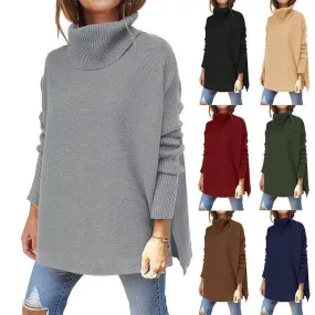 Ladies Solid Long Sleeves Mock Neck Loose Top YL1553