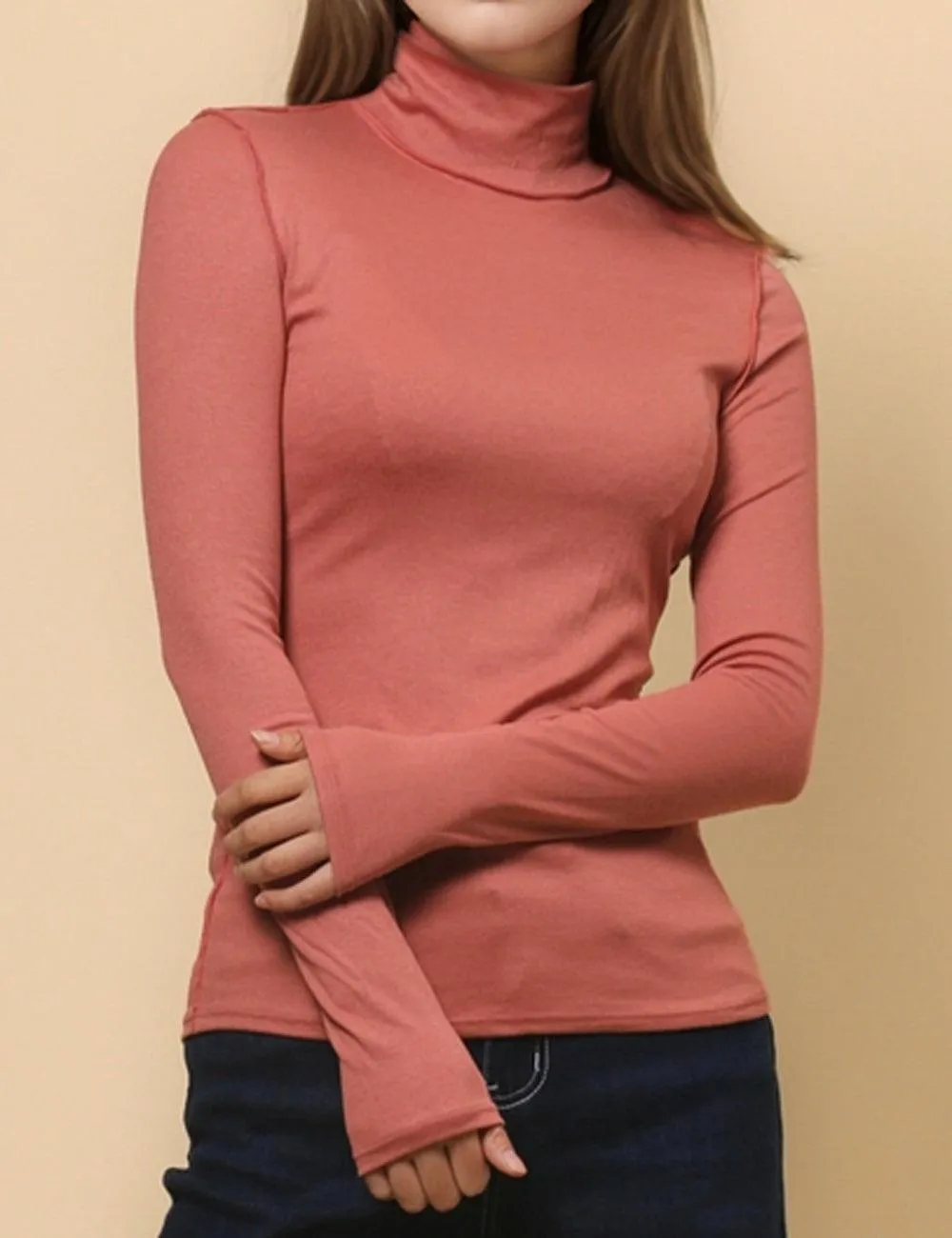 Ladies Turtleneck Soft Basic Blouse Everyday Pullover Tee SKT630