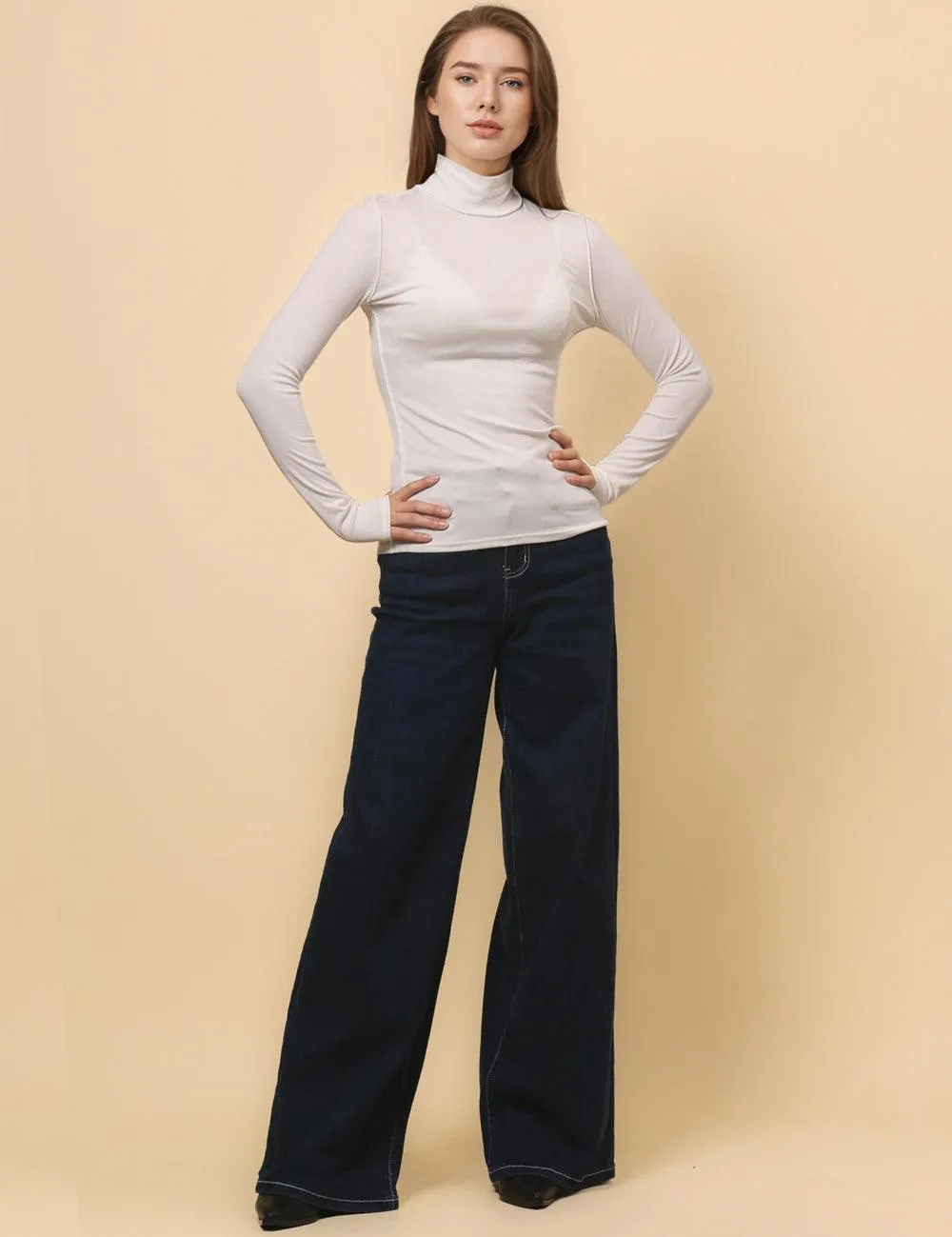 Ladies Turtleneck Soft Basic Blouse Everyday Pullover Tee SKT630