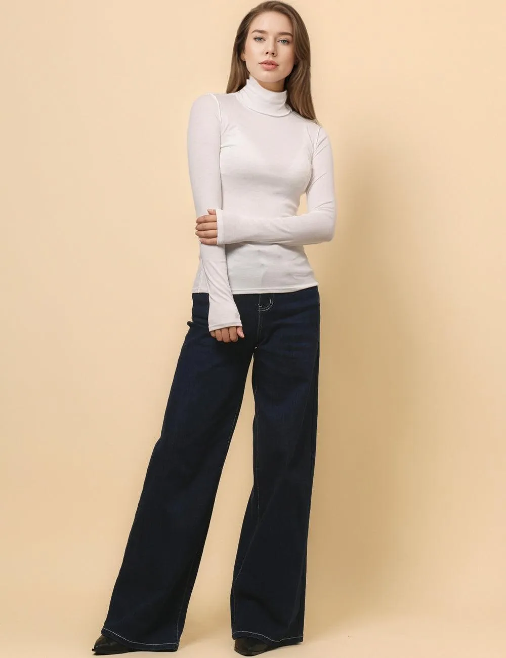 Ladies Turtleneck Soft Basic Blouse Everyday Pullover Tee SKT630