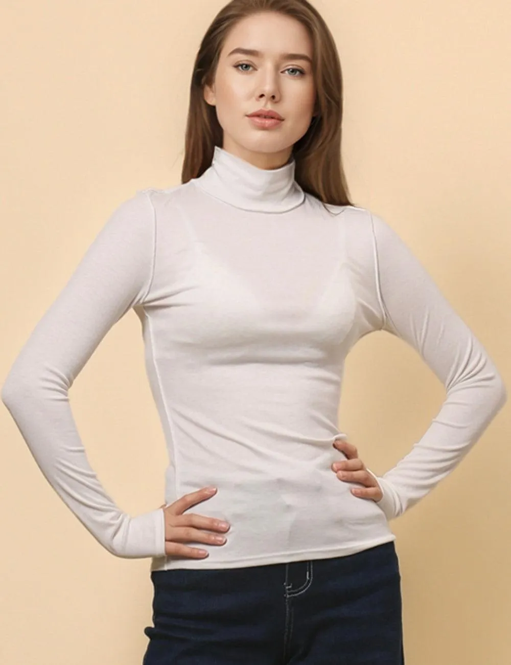 Ladies Turtleneck Soft Basic Blouse Everyday Pullover Tee SKT630