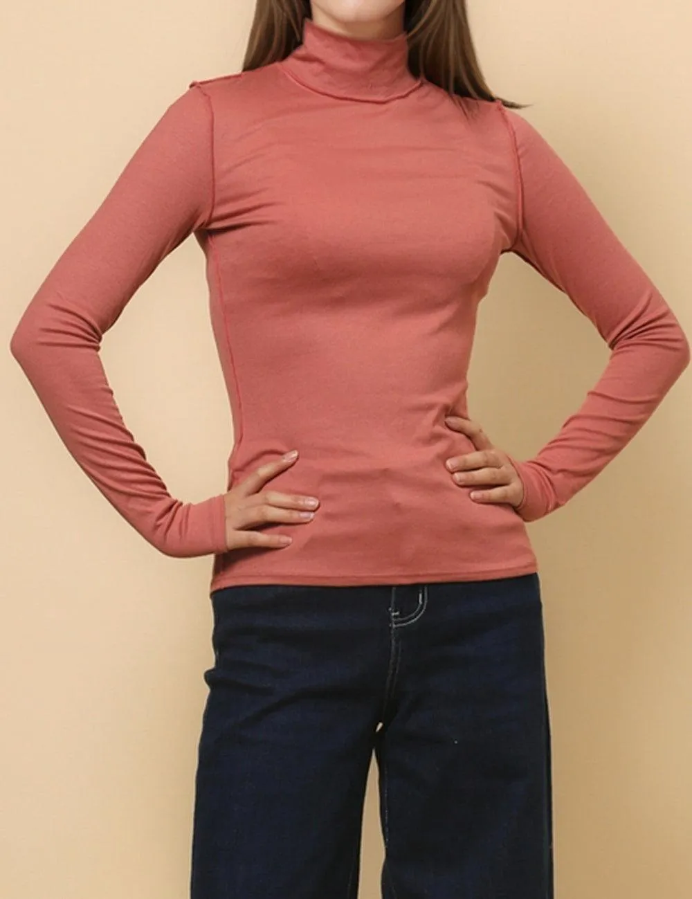 Ladies Turtleneck Soft Basic Blouse Everyday Pullover Tee SKT630