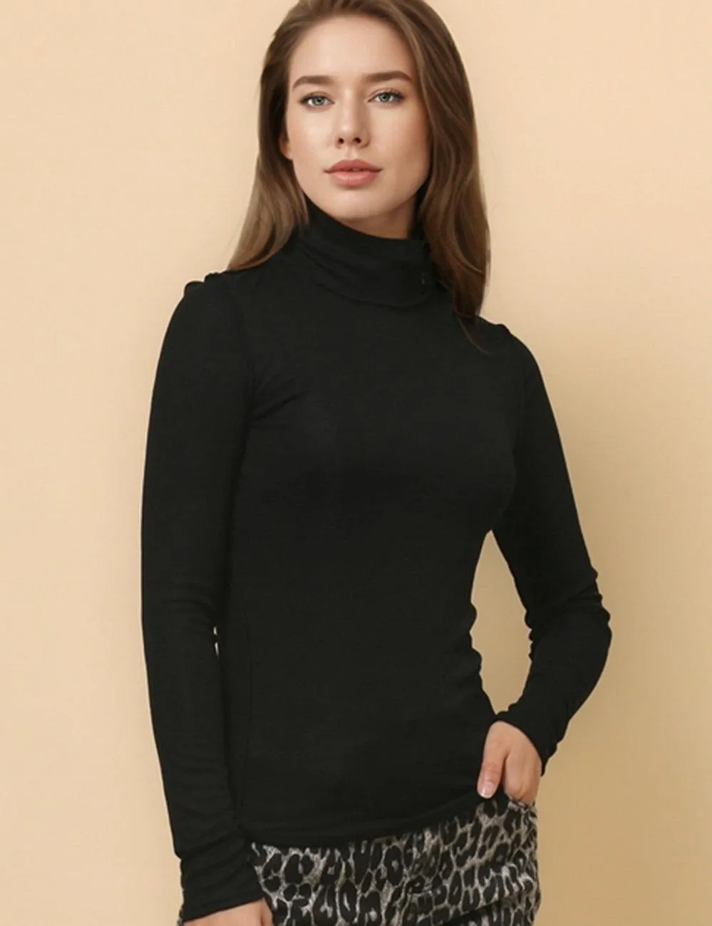 Ladies Turtleneck Soft Basic Blouse Everyday Pullover Tee SKT630