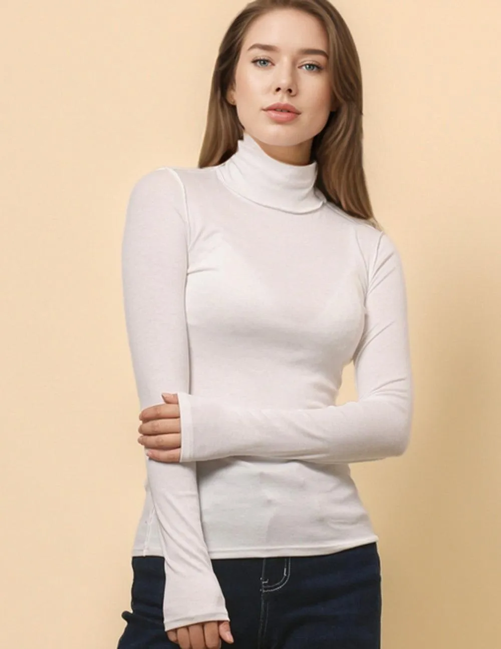 Ladies Turtleneck Soft Basic Blouse Everyday Pullover Tee SKT630