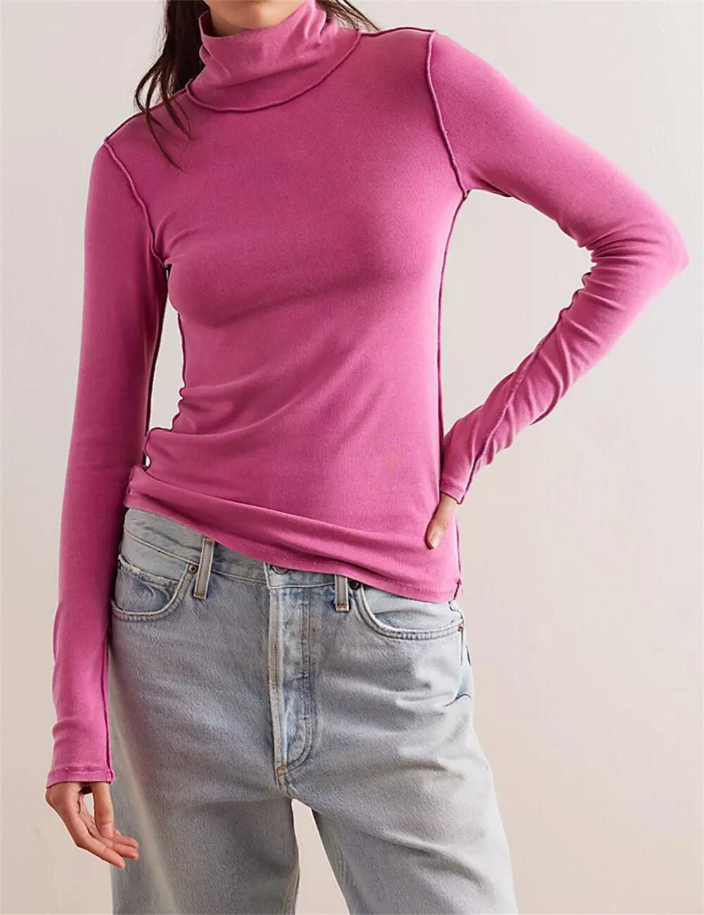 Ladies Turtleneck Soft Basic Everyday Tee SKT630