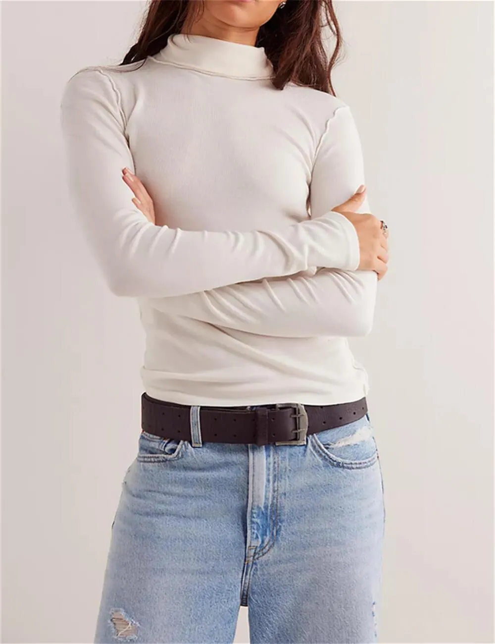 Ladies Turtleneck Soft Basic Everyday Tee SKT630