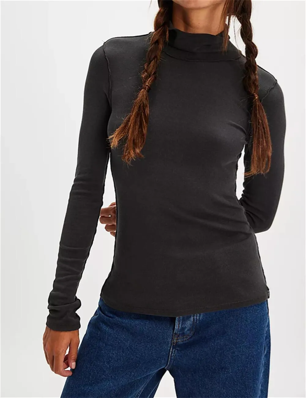 Ladies Turtleneck Soft Basic Everyday Tee SKT630